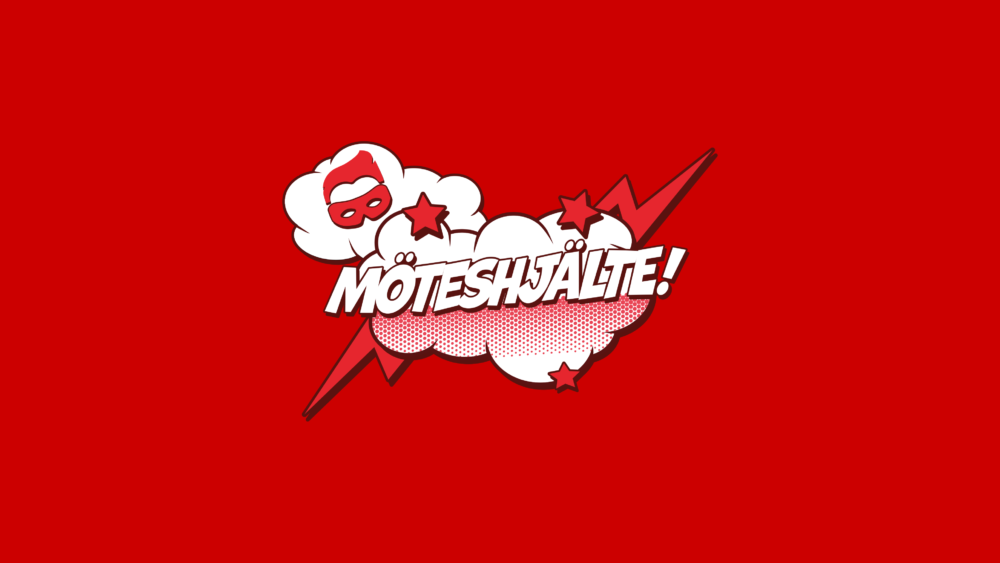 Logotyp där det står "MÖTESHJÄLTE!"