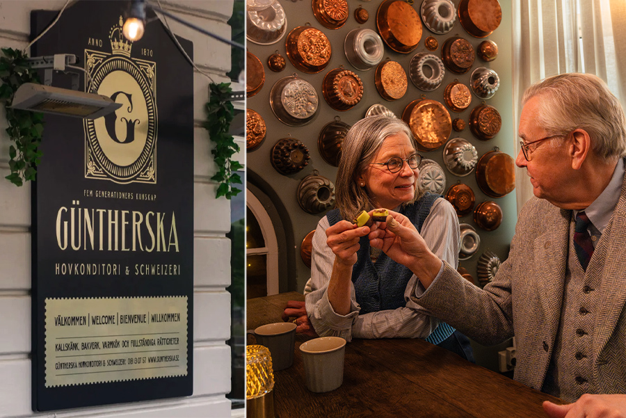 Par på Guntherska som fikar