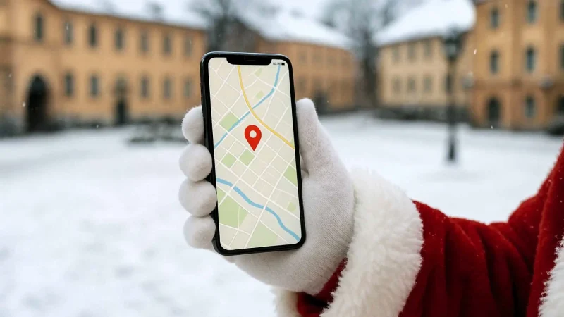 Tomte som håller i en smartphone