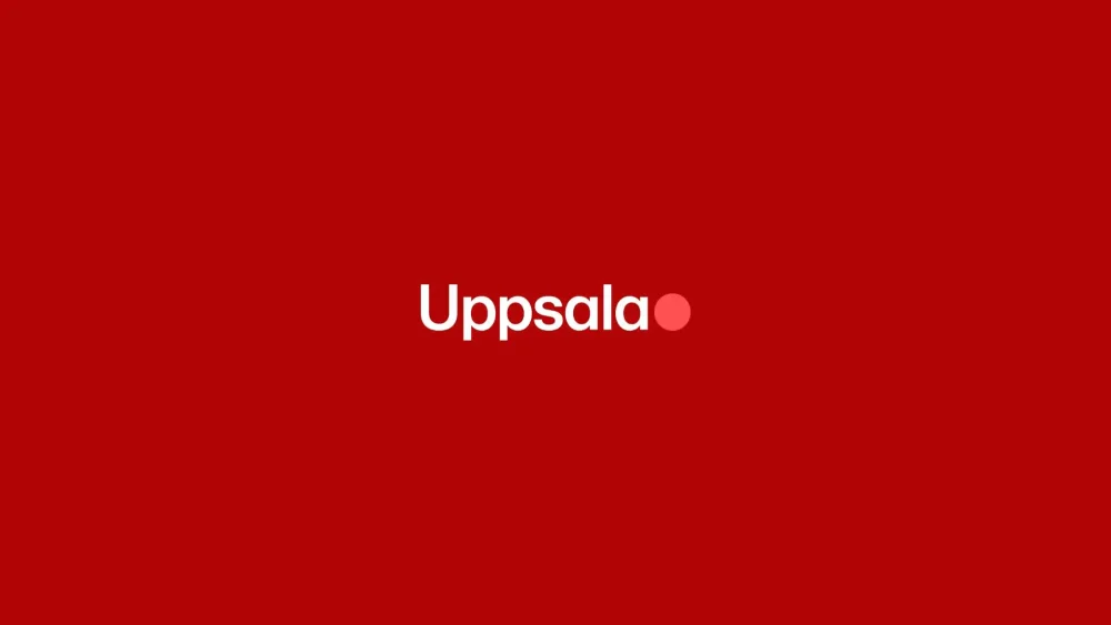 Uppsalas logo på röd bakgrund