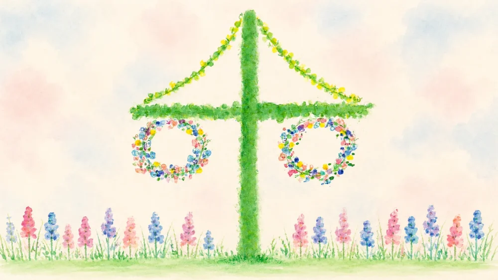 En midsommarstång målad med vattenfärg